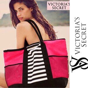 Victoria's Secret | Island Tote Beach Pink Black Striped Gym Travel 2016 Bag